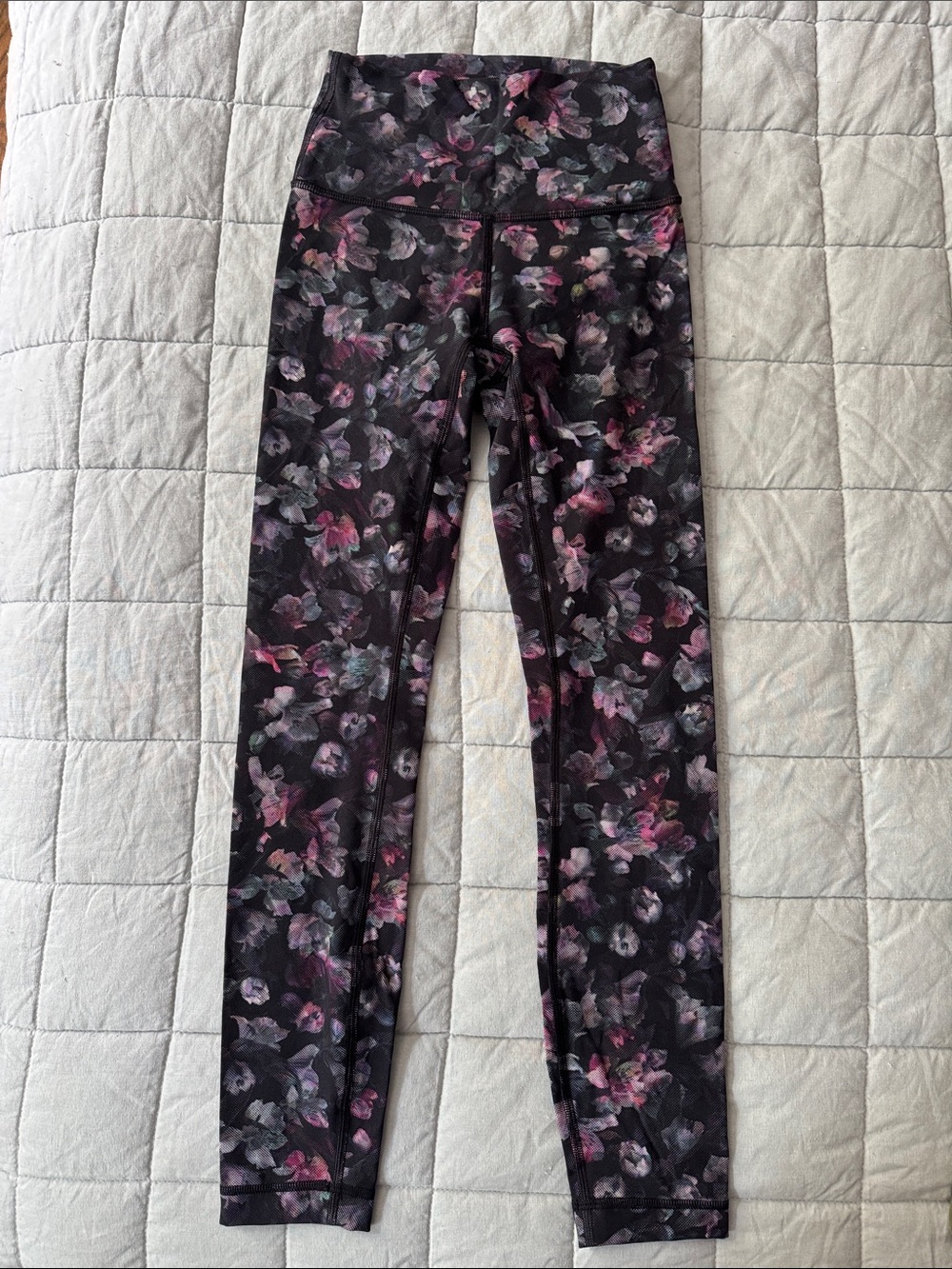 lululemon athletica Black Floral High-Rise Leggings with Pink Accents